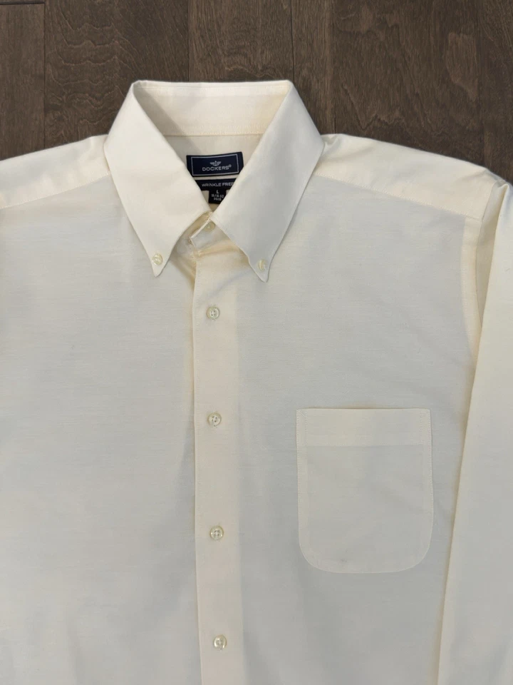 Dockers Mens Collar Cream White Dress Shirt Size 16-16.5/L Long Sleeve Button Up - Image 3 of 4