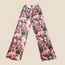 PrettyLittleThing Trousers Womens 6 Pink Rose Femme Renaissance Print Wide Leg