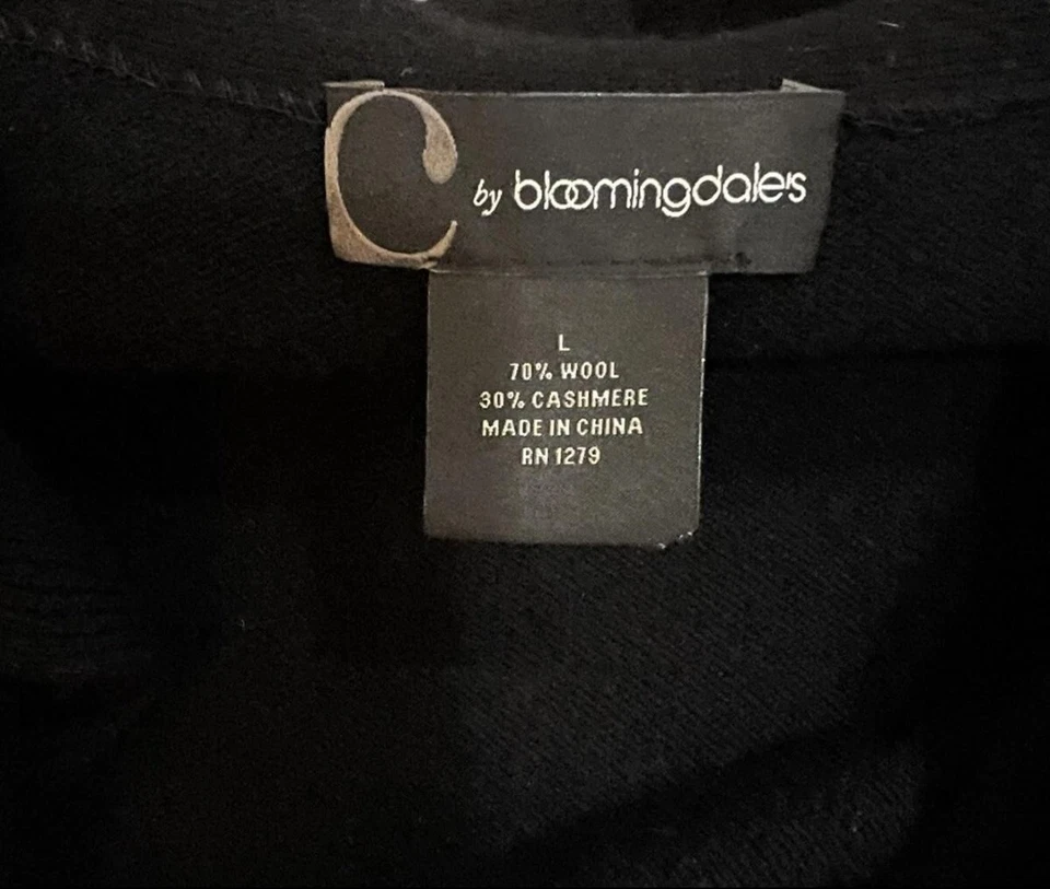 Cárdigan C by Bloomingdale's Suéter Mujer Grande Negro Lana Cachemira Volantes Foto 3 de 4