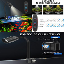 LED Aquarium Light 3W Clip on Fish Tank Spotlight 3 Color Modes Adjustable Focus