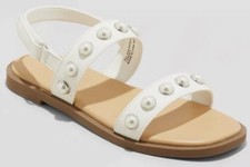 Big Girls Eve White Pearl Sandals Cat Jack Open Toe Hook Loop Strap Sz 4