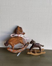 Rocking Horse Dollhouse Hand Carved Wooden Mini Horses Ornaments Lot Of 2