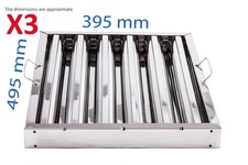 3x Filtro Deflettore Grasso a Baldacchino Acciaio Inox Cappa Aspirazione Cucina 495x395mm