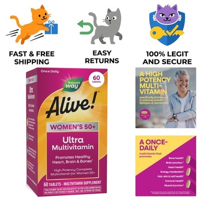 Support Vitality with Alive! Women's 50+ Multivitamin, 200% Daily Value - 60 ct