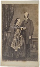 CDV VICTORIAN COUPLE PORTRAIT CRINOLINE & STRIPED SHAWL BY MAYALL OF LONDON