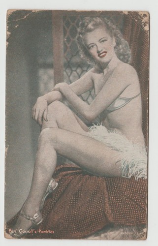 Tarjeta arcade de exhibición vintage EARL CARROLL'S VANITIES coloreada en blanco y negro PIN-UP GIRL
