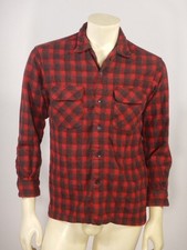 PENDLETON Men  s Wool Plaid Loop Collar ORIGINAL BOARD SHIRT Red Size SMALL