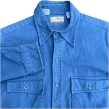 Vintage LL Bean Chamois Button Up Cloth Shirt SZ 15.5 Blue USA Made Long Sleeve
