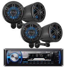 Pyle Marine Bluetooth Receiver, 5.25" 180W Off-Road Black Speakers Qty 4 