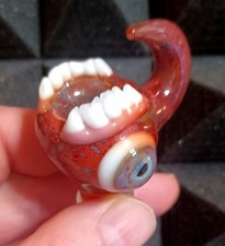 18mm Tobacco bowl Male Glass with eyeball, horn & Teeth- Hand made in the USA