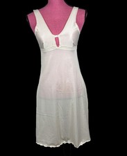 Vtg JCPenney Slip Dress Women's Sz 34 Ivory Nylon Lace Silky Lingerie Baby Doll