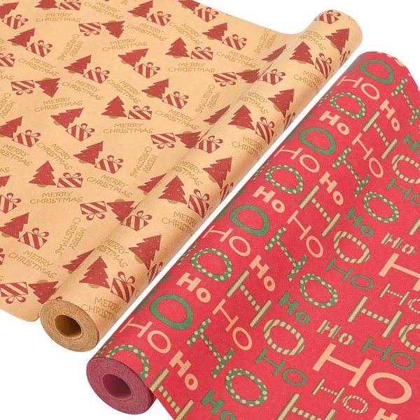 Weihnachtsgeschenkpapier Set 2 Rollen 43Cm X 15M Kraftpapier FüR Weihnachten-image