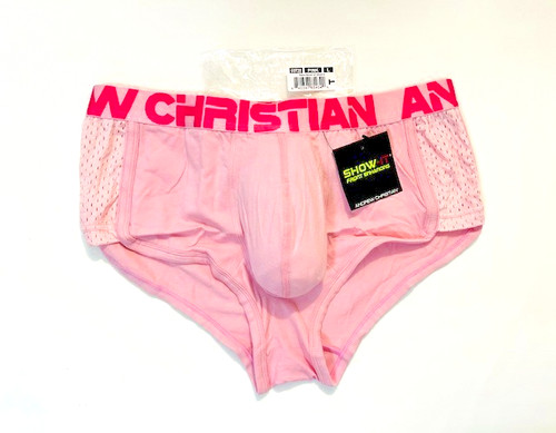 Andrew Christian  Size L  Solid Cotton Pouch Boxer Brief w/Mesh Side Panels-Pink