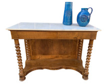 Antico tavolo da muro consolle dell'800 in noce con piano marmo colonne a tor...