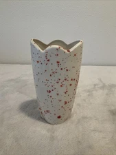 VTG Abstract Splatter Speckle Glaze Ceramic Mid Century Mod Vase 7.5”