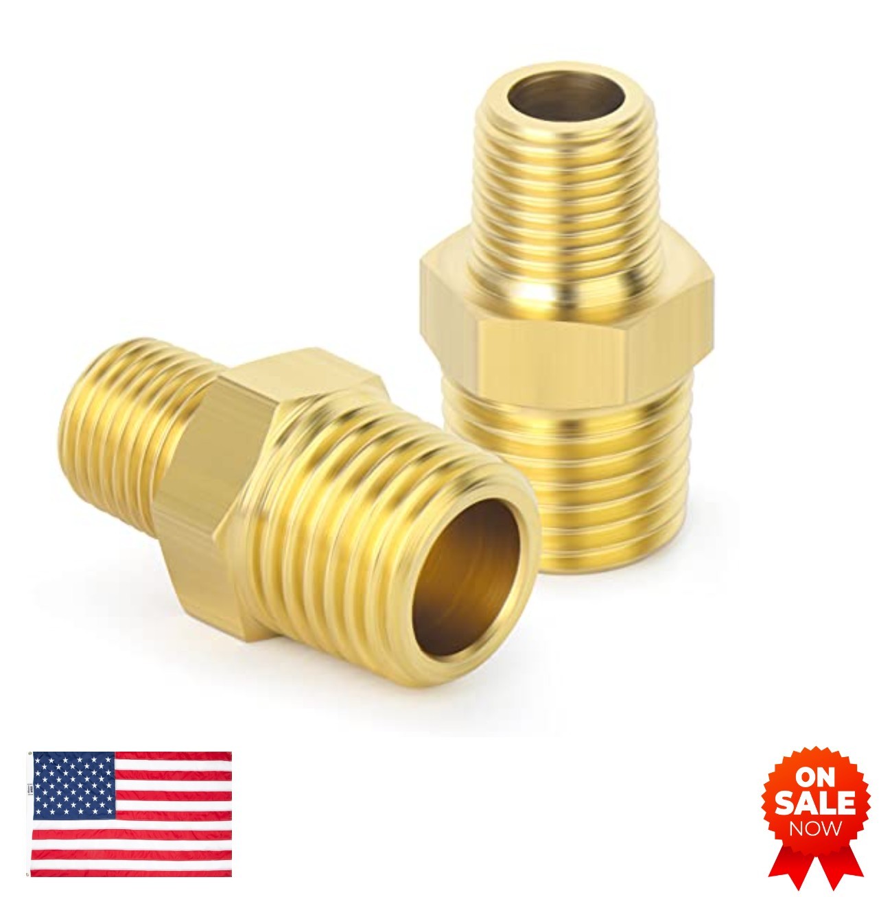 Brass Pipe Fitting Reducer Adapter Hex Nipple 3/4 Inch Male x 1/2 Inch Male NPT