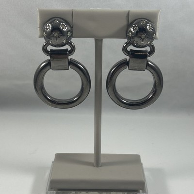 Givenchy Gun Metal Rhinestone Clip On Earrings 