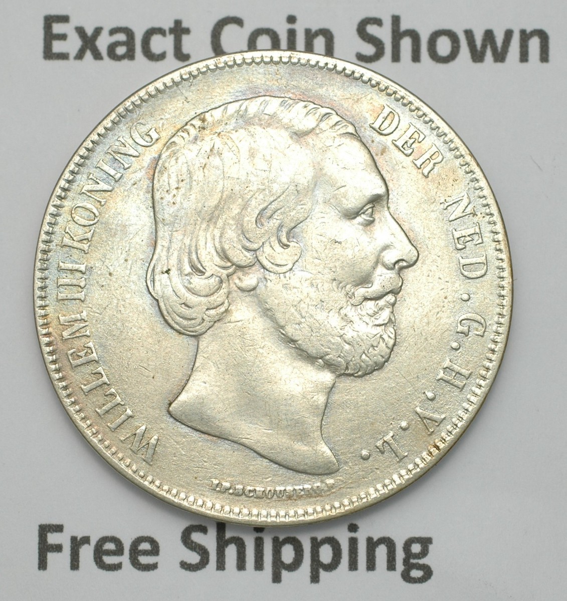 1863 Netherlands Silver 2 1/2 Guldens KM 82 Rarest of the Series