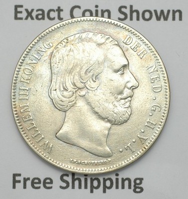 1863 Netherlands Silver 2 1/2 Guldens KM 82 Rarest of the Series