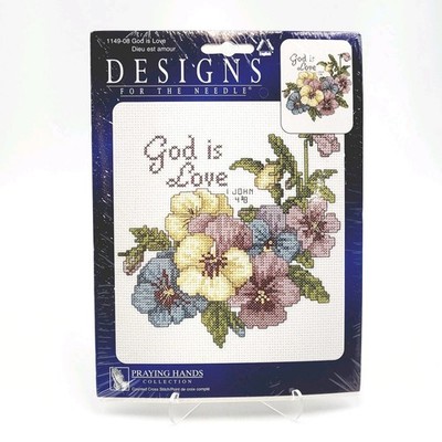 Janlynn ''God is Love'' Cross Stitch Kit 1149-08 Praying Hands Collection Pansies