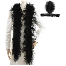 Fluffy 3-Ply Black Ostrich Feather Boa - Perfect for Halloween  Gatsby Parties