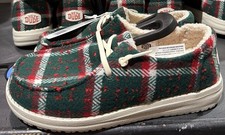 Hey Dude Wendy Womens Size 8 Christmas Confetti Plaid Fur Lined Cozy Shoes NEW