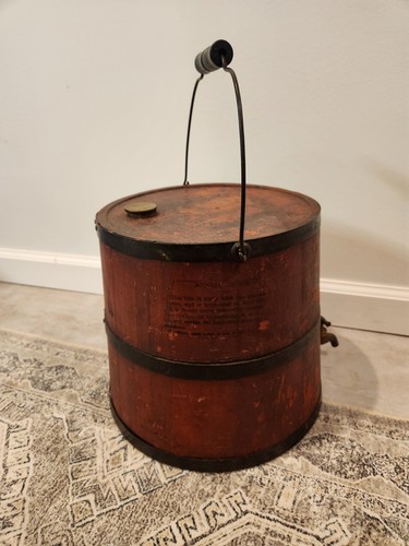 Antique Primitive Painted Oil / Kerosene Wood Spigot Bucket Keg Jug - Picture 14 of 20