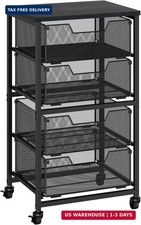 Rolling Cart with Drawers, 4-Drawer Storage Cart on Wheels with Wooden Top, Meta