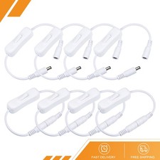 8PCS DC 12V Inline Rocker On Off Switch 5.5x2.1mm DC Jack Male to Female White