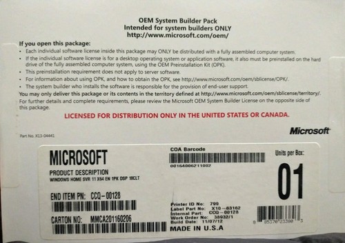 Microsoft Windows Home Server OEM System Builder Pack