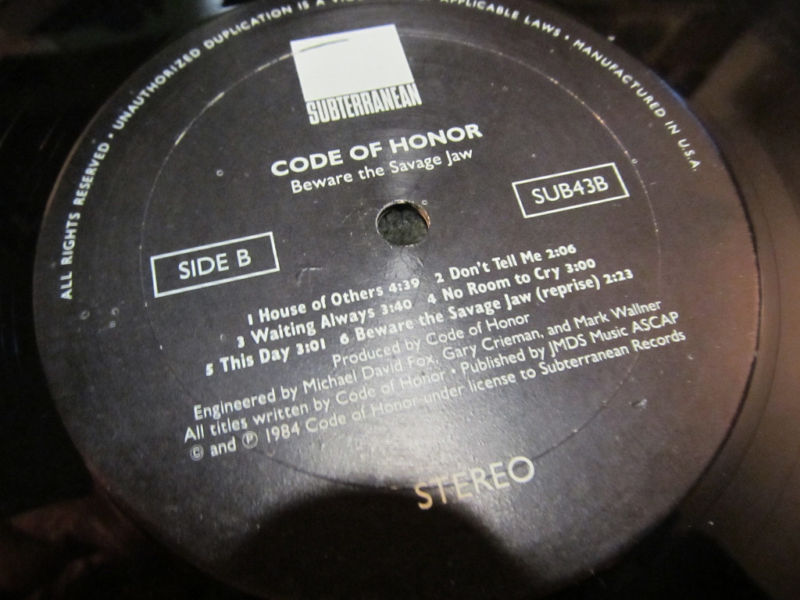 CODE OF HONOR Beware the Savage Jaw SUBTERRANEAN '84 lp album punk