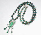 Vintage Sterling Silver Malachite Warrior Head Malachite Beads 925 Necklace