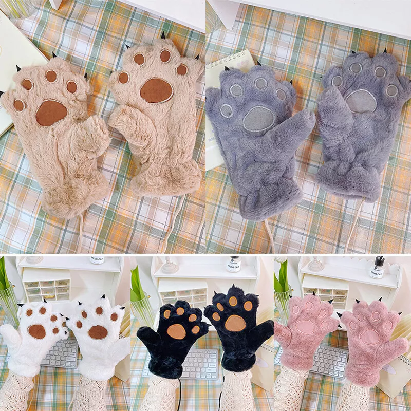 1 Pair Furry Paw Gloves Cat Girls Cosplay Accessory Kawaii Plush Wolf Paws