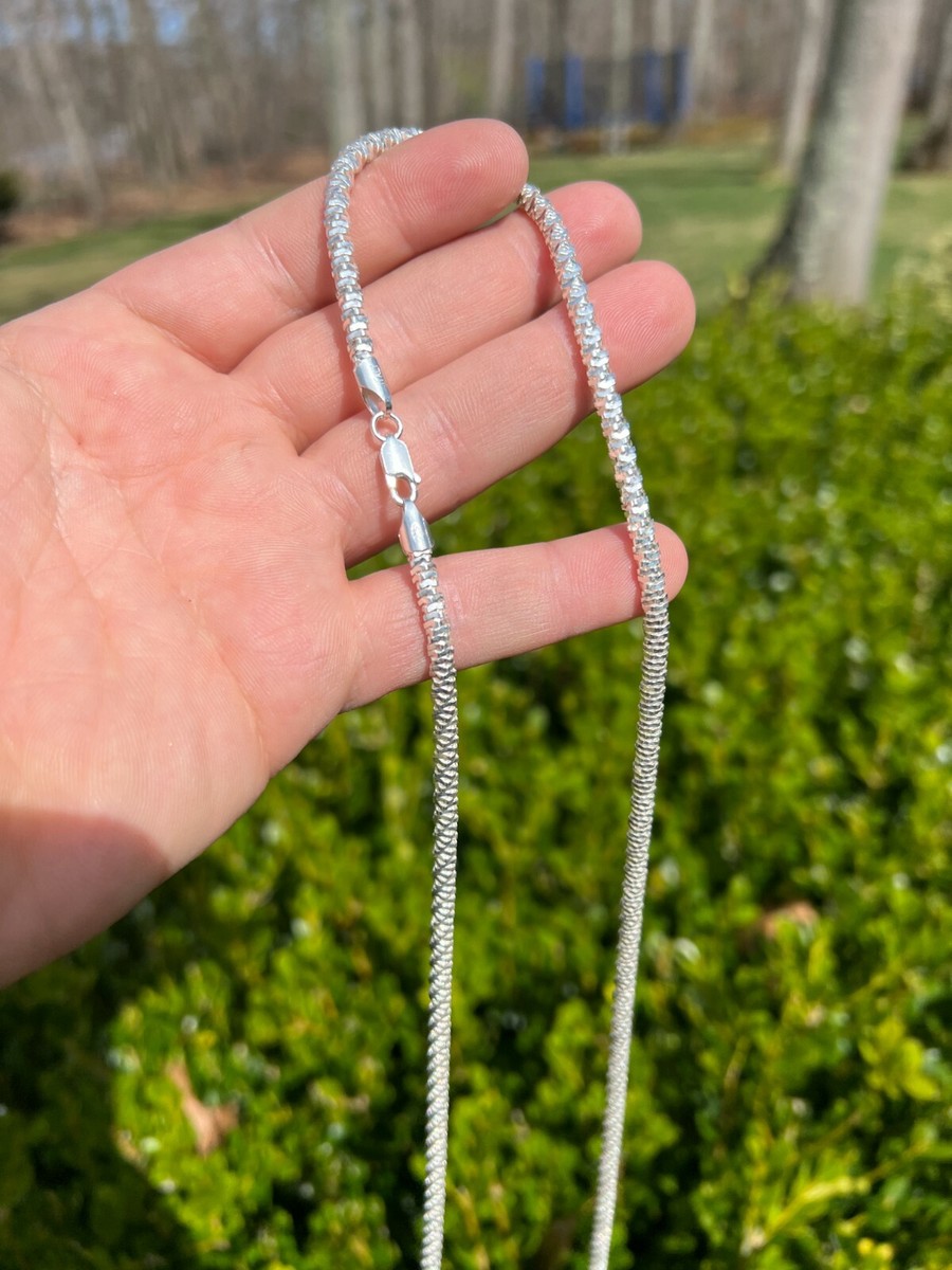 Real 925 Sterling Silver Diamond Cut Sparkle Ice Rope Chain