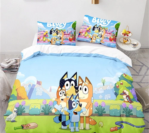 Bluey Set Copripiumino 3D 2/3pz Set Biancheria da Letto Federe Singolo Matrimoniale King Regali - Foto 19 di 31