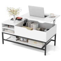 COSTWAY Lift Top Coffee Table Living Room Table w/ Storage Shelf-White
