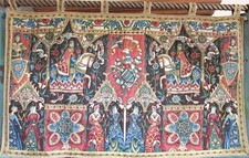 Vtg French Tapestry Quilted Coat of Arms Renaissance Antique Medieval Hanging