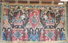 Vtg French Tapestry Quilted Coat of Arms Renaissance Antique Medieval Hanging