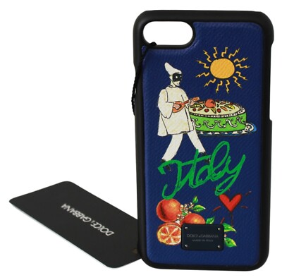 DOLCE & GABBANA Phone Case Cover Blue Leather Italy Print iPhone 7-8 RRP $250