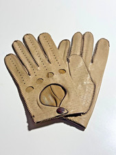 Vintage Ladies Soft Leather Beige with Brown Stitches Driving Gloves NEW