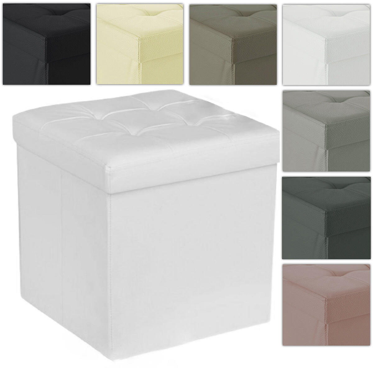 PUFF POUF CONTENITORE QUADRATO ECOPELLE PANCA BAULE 38X38X38CM TRAPUNTATO eBay