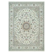8'8"x12'1" White 250 KPSI 100% Wool Hand Knotted Nain Design Rug G90409