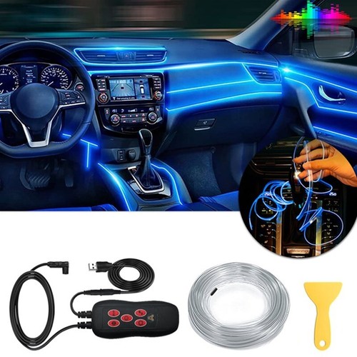 Tira de cables EL luz atmosférica control remoto A 4M RGB LED interior de automóvil fibra óptica neón - Imagen 3 de 18