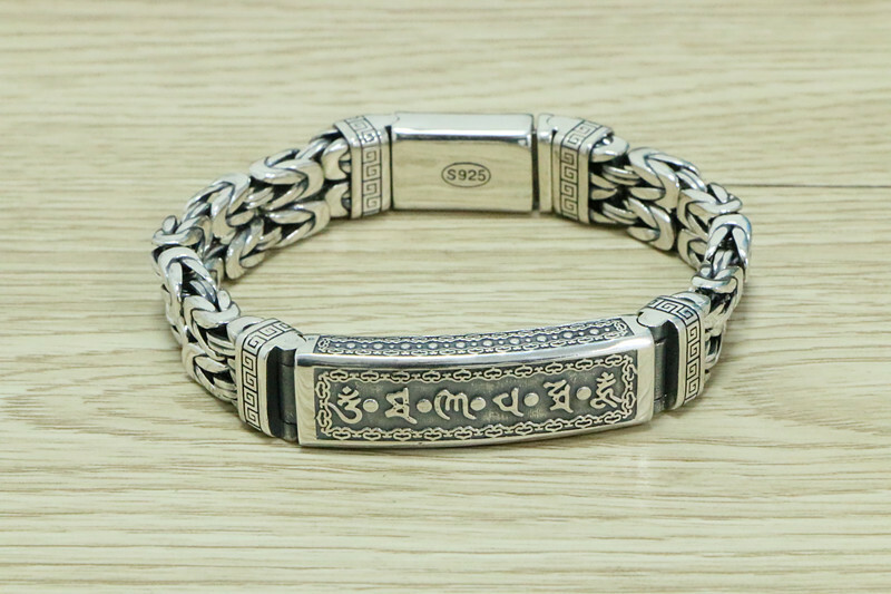 B21 Braccialetto Con 6-Wort-Mantra Catena Reale Argento 925