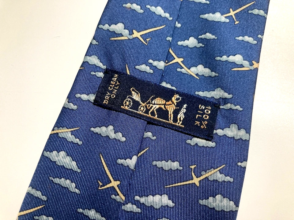 HERMES PLANEADOR VINTAGE ENTRE NUBES LAZO AVIÓN ALA FRANCIA GAMA ALTA AZUL Foto 2 de 4