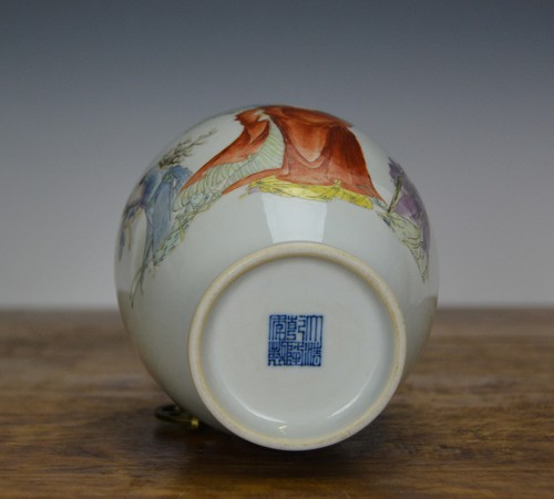 Superb 19th c. Chinese Qing Mark Famille Rose Su Wu Figure Porcelain Vase - Picture 9 of 10
