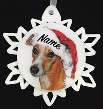 Santa Greyhound Dog Christmas Ornament - Free Personalization