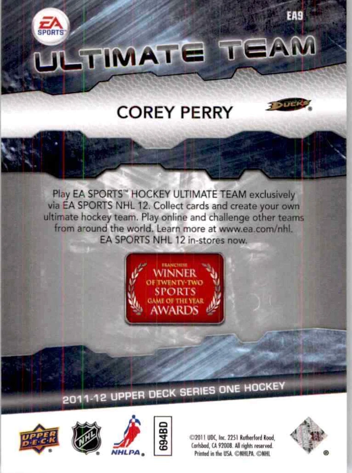 2011-12 Upper Deck Ea Ultimate Team Corey Perry #EA9 - Image 2 of 2