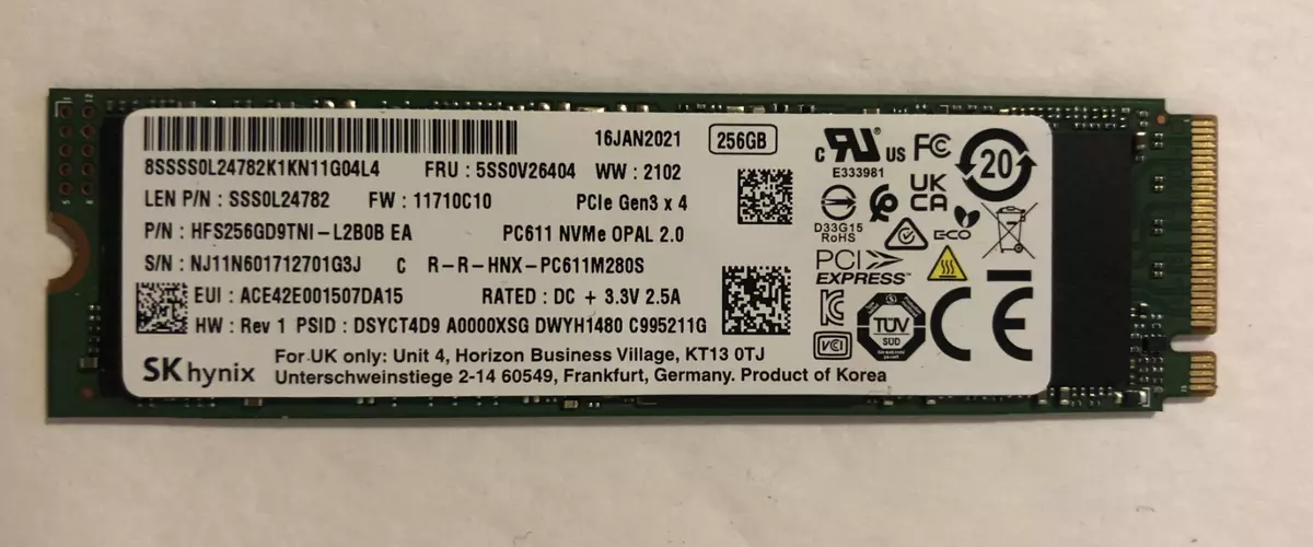 OEM SKHYNIX PCIe GEN3 X 4 PC611 NVMe OPAL 2.0 256GB SSD 5SS0V26404