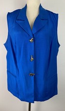 Jamie Brooks Vtg Blue Blouse Size 18W Womens Gold Buttons Sleeveless Top